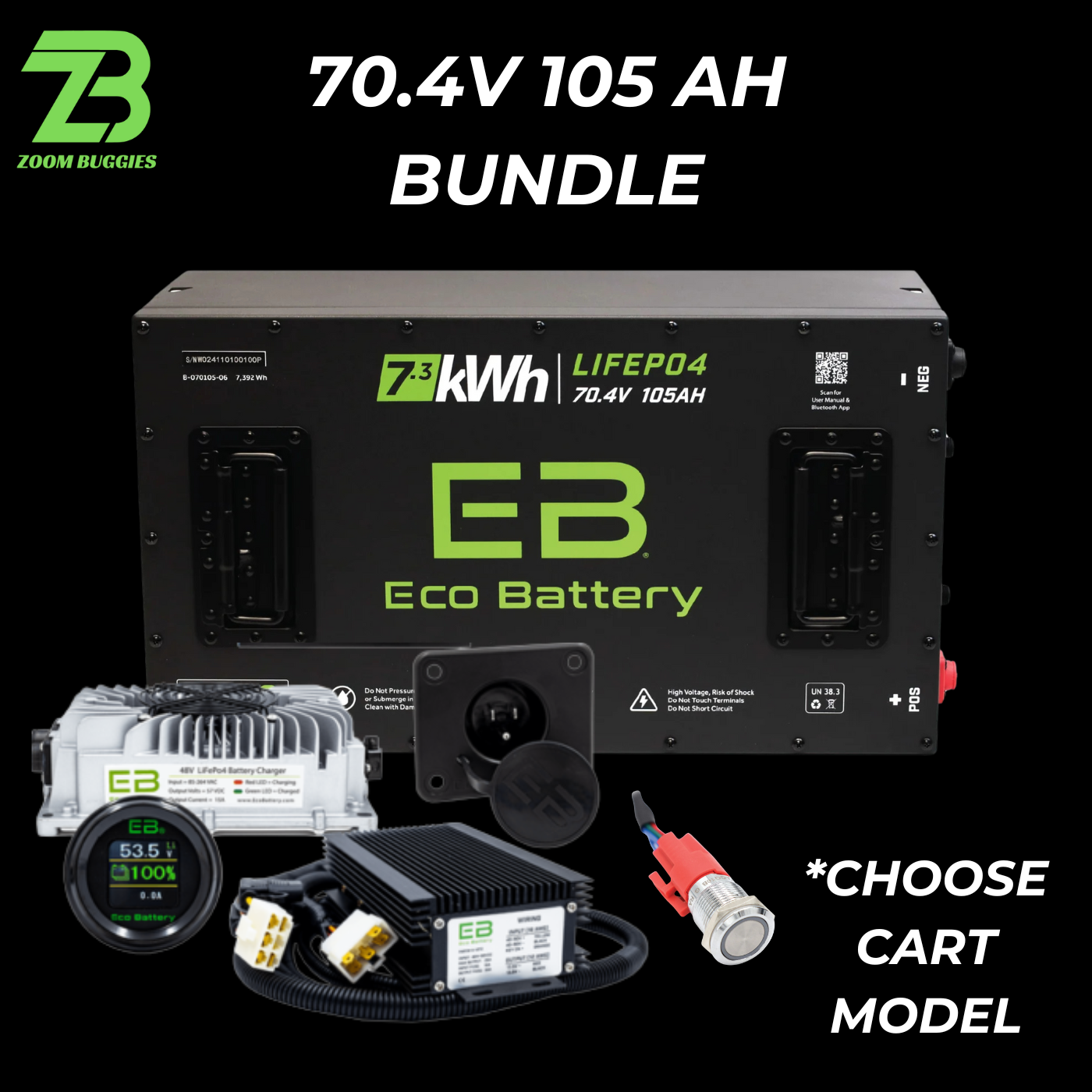 Eco Battery 72V (70v) 105Ah LifePo4 Golf Cart Lithium Battery Bundle