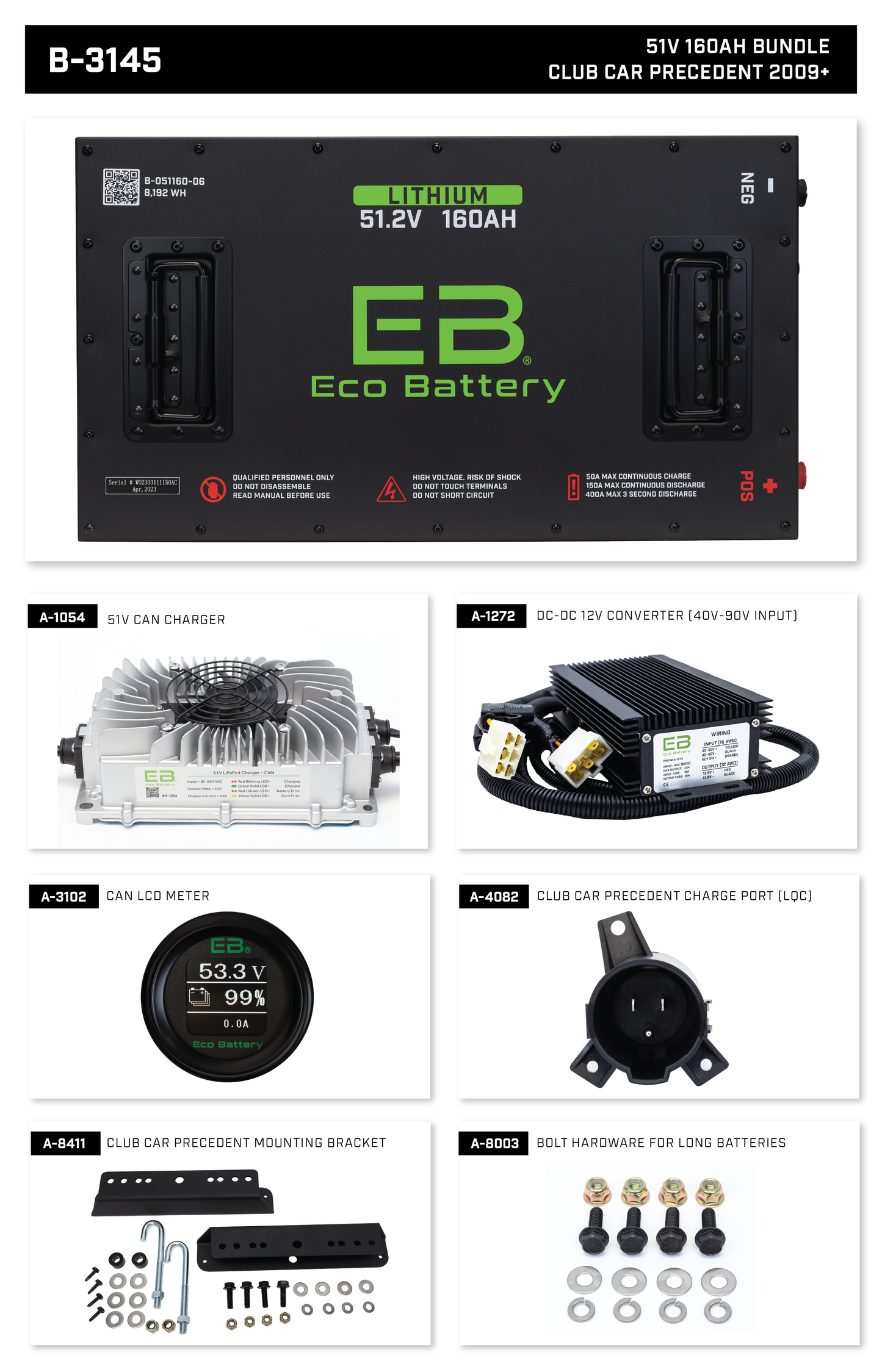 Eco Battery 48V (51v) 160Ah LifePo4 Golf Cart Lithium Battery Bundle