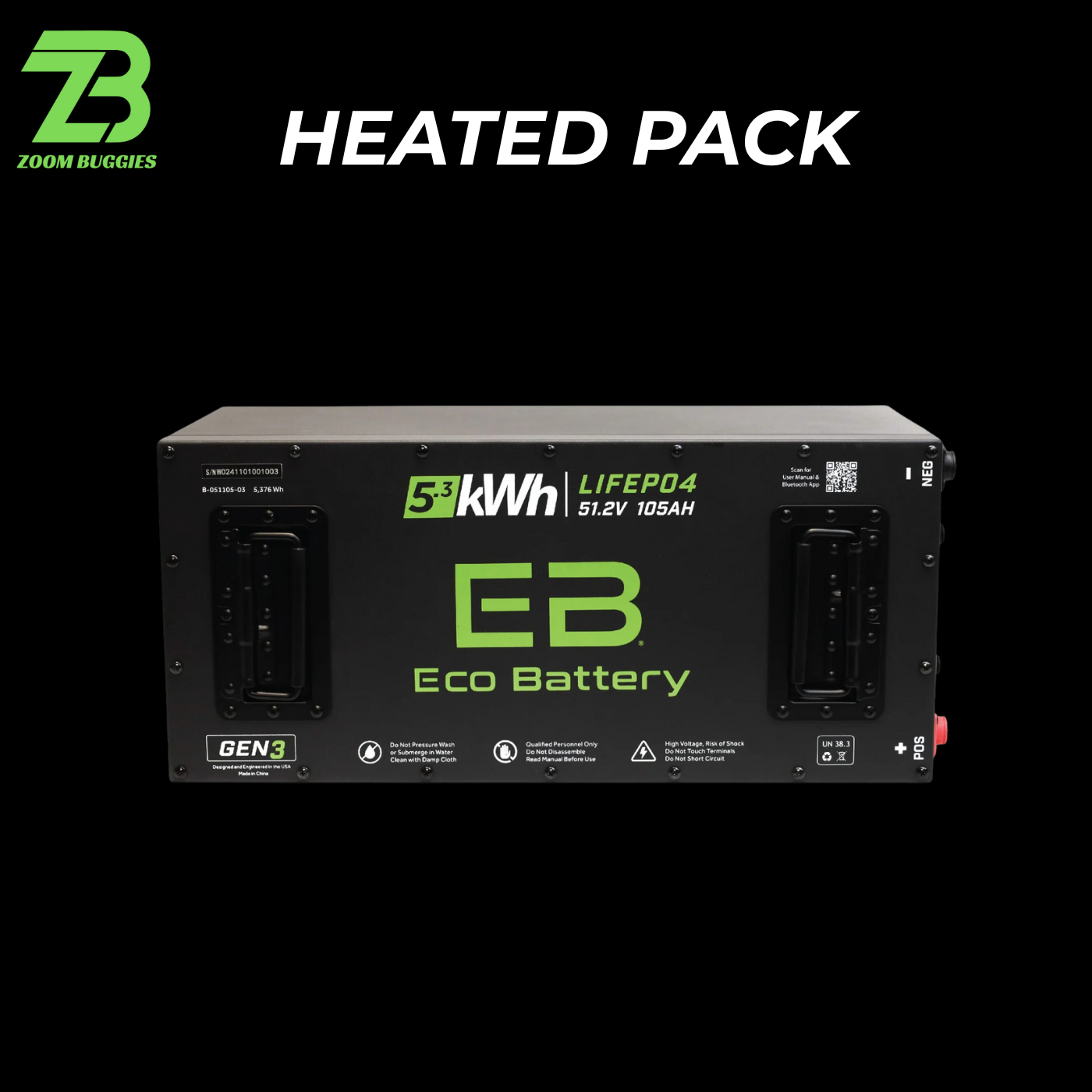 *HEATED* Eco Battery 51V 105Ah Skinny LiFePO4 Battery A-051105-03-H